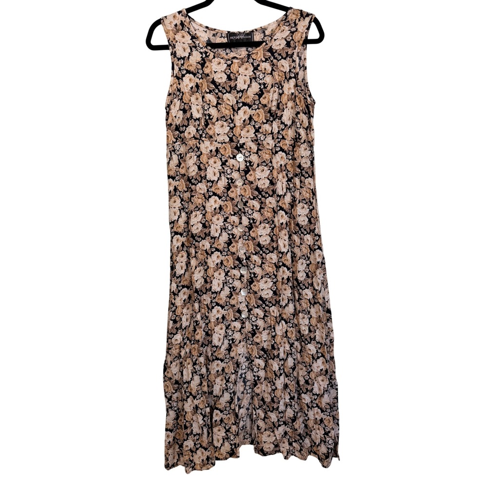 Vtg Molly Malloy Womens Floral Button Front Sleeveless Midi Dress Cottagecore 8